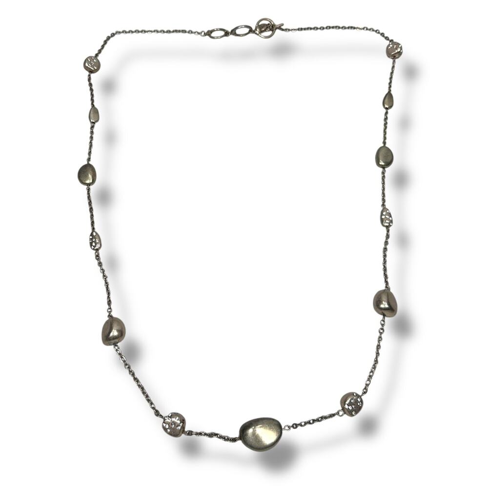 Vintage Jones New York Pebble‎ Station Necklace Gold Tone Rhinestones Toggle 90s